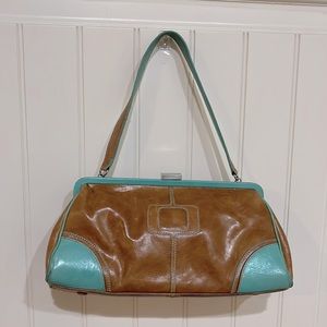 Vintage Angela Adams Purse leather bag brown and turquoise leather